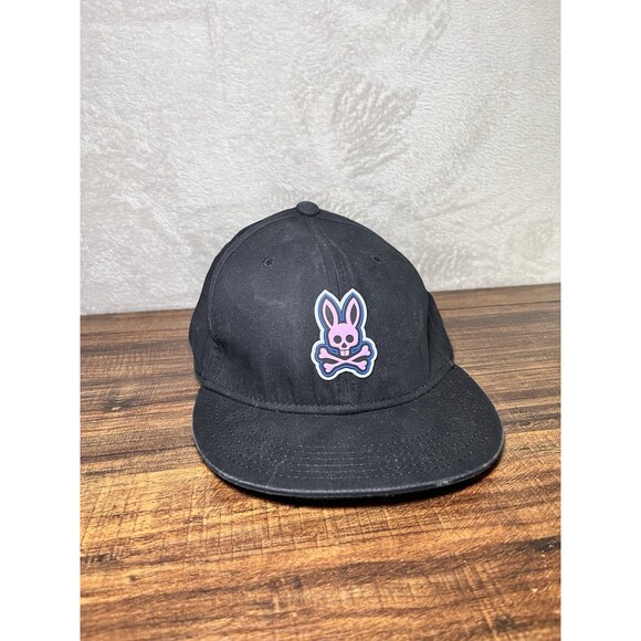 Psycho Bunny Classic Baseball Cap Hat Black Pink Adjustable Cap O/S Designer - Picture 1 of 9